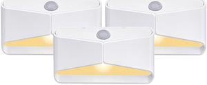 Mr Beams MB710A Wireless Motion Sensing 15 Lumen LED Amber Sleep Friendly Night Light, White, 3-Pack