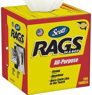 Scott Rags In A Box (75260), White, 200 Shop Towels / Box, 8 Boxes / Case