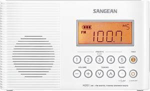 Sangean H-201P Portable Waterproof Bluetooth Speaker & Waterproof Shower Radio - White