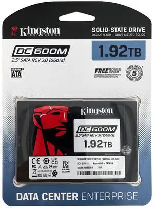 Kingston SEDC600M/1920G DC600M 1.92 TB Solid State Drive - 2.5" Internal - SATA 6 Gb/s- Mixed Use - Server Device Supported - 1.66 DWPD - 3504 TB - 600 MBps - 256-bit AES - Self-Encrypting Drive (SED)