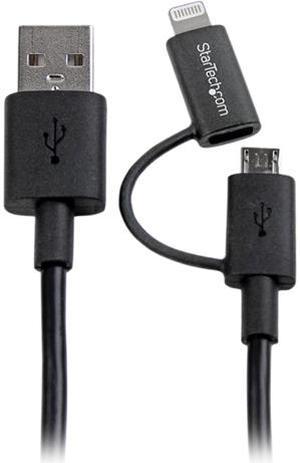 StarTech.com LTUB1MBK 1m (3 ft) Black Apple 8-pin Lightning Connector or Micro USB to USB Combo Cable for iPhone iPod iPad - Charge and Sync Cable