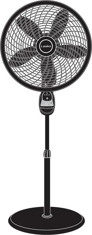 Lasko 18" 3-Speed Oscillating Cyclone Pedestal Fan with Remote and Timer, 1843, Black