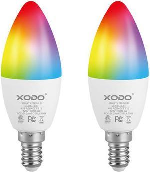 XODO LB4-2PK Smart Wifi B11 E12 Dimmable Ceiling Fan Candle Light Bulb Compatible With Google, Alexa - 5W (30W Equivalent) 350LM RGB+W - LED Multi-Color, Adjustable Color Smart Bulb ETL Listed 2-Pack