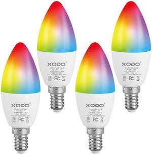 XODO LB4-4PK Smart Wifi B11 E12 Dimmable Ceiling Fan Candle Light Bulb Compatible With Google, Alexa - 5W (30W Equivalent) 350LM RGB+W - LED Multi-Color, Adjustable Color Smart Bulb ETL Listed 4-Pack