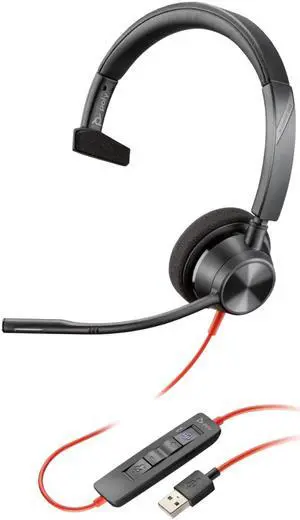 Poly Blackwire 3310 Microsoft Teams Certified USB-A Headset - Mono - USB Type A, Mini-phone (3.5mm) - Wired - 32 Ohm - 20 Hz - 20 kHz - On-ear - Monaural - Ear-cup - 7.10 ft Cable - Omni-directional M