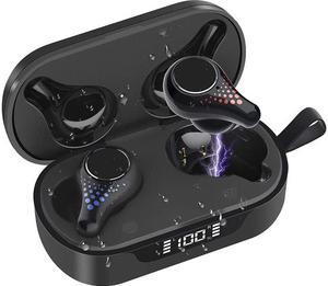 True Wireless Earbuds, TWS Bluetooth Headphones Built-in mic with Binaural Calls Touch Control HiFi Stereo Sound IPX7 Waterproof Smart LED Display Charging Case, In Ear Earphones for Sport