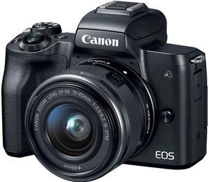 Canon EOS M50 Mirrorless Digital Camera with 15-45mm Lens + Flash + UV FLD CPL Filter Kit + Wide Angle & Telephoto Lens + Camera Case + Tripod + Card Reader - International Version