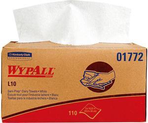 WypAll L10 Disposable Towels (01772), Dairy Towels, 1-PLY, Pop-Up Box, White, 110 Wipes / Box