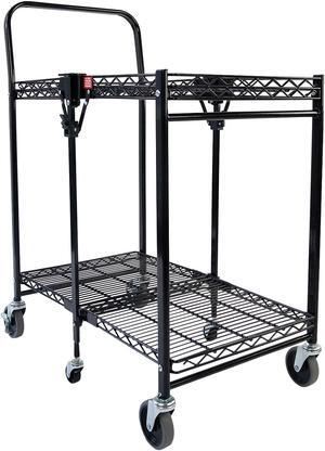 STOWAWAY FOLDING CARTS, 2 SHELVES, 29.63W X 37.25D X 18H, BLACK, 250 LB CAPACITY