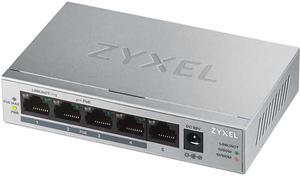 ZyXEL GS1005HP 5 Port POE+ Gigabit Ethernet Switch, 4 x PoE, 60W Budget, Fanless Metal, Desktop, 802.3at 802.3af, GS1005HP