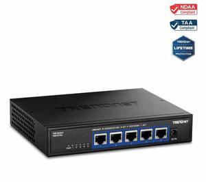 TRENDnet 5-Port 10G Switch, TEG-S750, 5 x 10G RJ-45 Ports, 100Gbps Switching Capacity, Supports 2.5G and 5G-Base-T Connections, Ethernet Splitter, NDAA & TAA Compliant, Lifetime Protection, Black