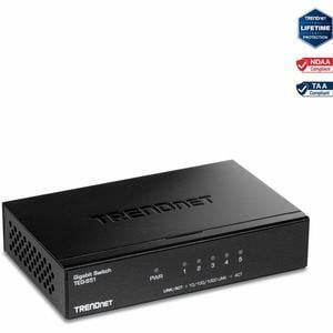 TRENDnet 5-Port Gigabit Desktop Switch, TEG-S51, 5 x Gigabit RJ-45 Ports, 10Gbps Switching Capacity, Fanless Design, Metal Enclosure, Lifetime Protection, Black