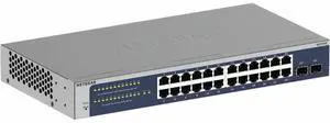 Netgear Gigabit Smart Switch, 24 Ports - Manageable - Gigabit Ethernet - 10/100/1000Base-T, 1000Base-X - 3 Layer Supported - 2 SFP Slots - 13.50 W Power Consumption - Twisted Pair, Optical Fiber