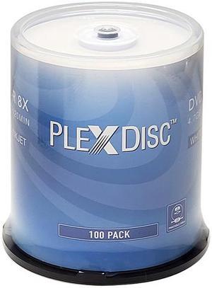 PlexDisc 4.7GB 8X DVD-R White Inkjet Hub Printable 100 Packs Disc Model 637-215-BX