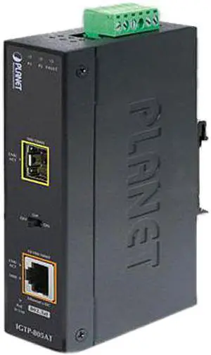 PLANET IGTP-805AT 1000Base-SX / LX to 10/100/1000Base-T 802.3at PoE Industrial Media Converter (Mini-GBIC, SFP)