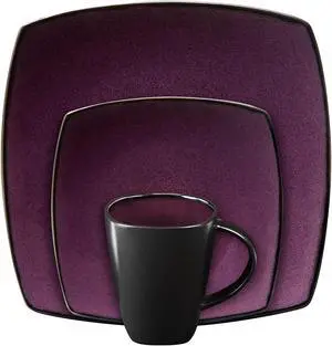 Gibson Soho Lounge Square 16-piece dinnerware set Purple