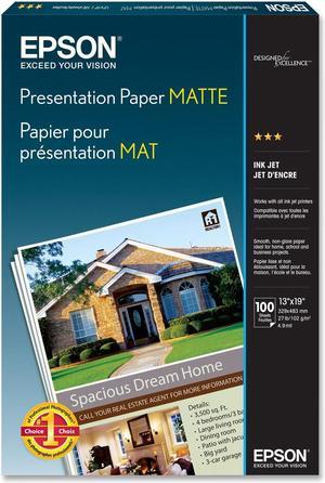 Epson S041069 Matte Presentation Paper, 27 lbs., Matte, 13 x 19, 100 Sheets/Pack