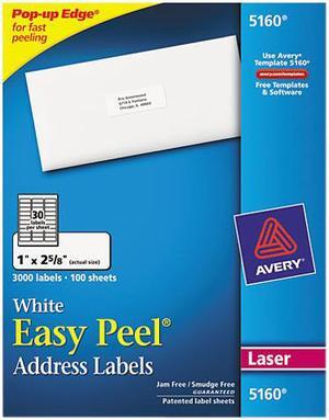 Avery Easy Peel Address Labels, Sure Feed Technology, Permanent Adhesive, 1" x 2.63", 3,000 Labels (5160)