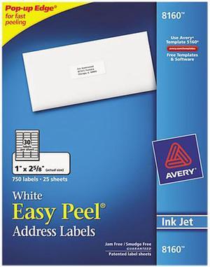 Avery Easy Peel Address Labels, Sure Feed Technology, Permanent Adhesive, 1" x 2-5/8", 750 Labels (8160)