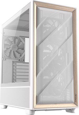 Antec FLUX Wood White, 5 x PWM Fans Included, High-Airflow Front Panel With Birch Wood, Type-C, 420mm Radiator & Back Connect Motherboard Support, Up to 9 Fans Simultaneously, Mid-Tower E-ATX PC Case