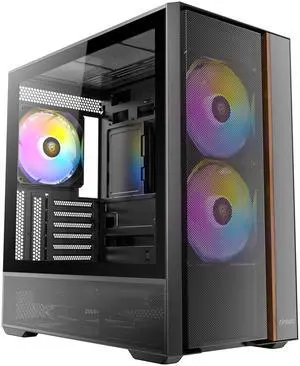 Antec FLUX Rear, 5 PWM Fans Included, F-LUX Platform, Front PSU Chamber, Back Connect Motherboard Support, Premium Wood Accents, Tempered Glass, 360mm Top Radiator Support, Mid-Tower ATX PC Case