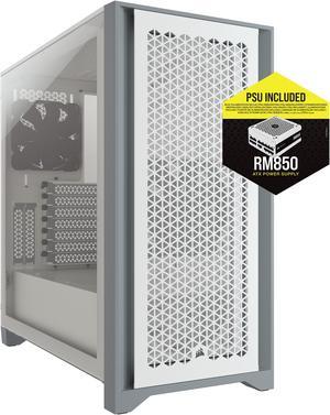 CORSAIR 4000D AIRFLOW Tempered Glass Mid-Tower Case with ATX - RM850 Power Supply installed, White