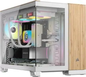 CORSAIR 2500X Micro ATX Dual Chamber PC Case, White/Bamboo, CC-9011288-WW