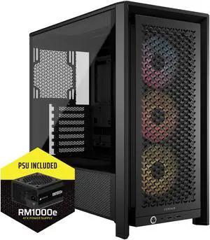 Corsair Frame 4000D Black Steel / Tempered Glass ATX Mid Tower Computer Case with RM1000e Power Supply installed