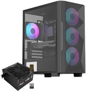 Rosewill FBM-X6 Black Micro ATX Mid Tower Case - Tempered Glass Side Panel, High Airflow, 4X PWM ARGB Fans, Dedicated Cable Routing Clips, Pre-Installed 650W 80+ Gold PSU