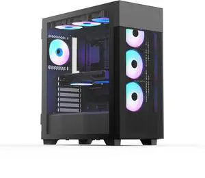 Rosewill FBM-X7 Black ATX Mid Tower Case - Hinged Tempered Glass Side Panel, High Airflow, 4x PWM ARGB Fans, Pre-Installed 650W 80+ Gold PSU