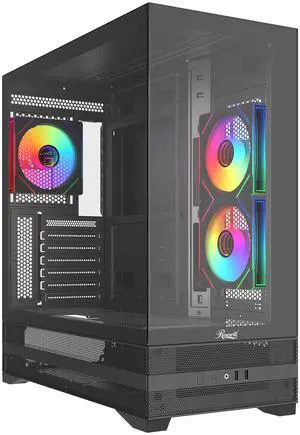 Rosewill ACA501 Mid Tower ATX Gaming PC Computer Case Black, 4 Addressable RGB Fans Pre-Installed, Tempered Glass Side Panel, Back Plug Motherboard Design