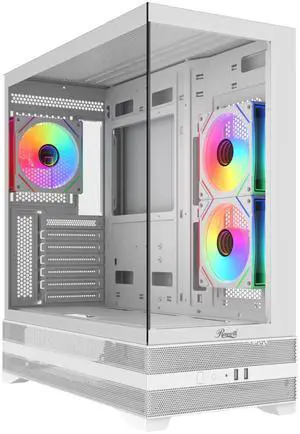 Rosewill ACA501 Gaming PC Case Computer Mid Tower ATX Case White with 4 Addressable RGB Fans Pre-Installed, Back Plug Motherboard Design, Tempered Glass Transparent Side Panel