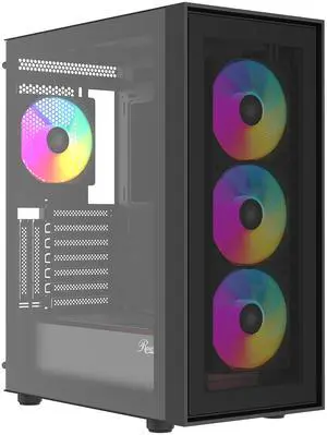 Rosewill ACA504B ATX Mid-Tower PC Case - Mesh Front, Tempered Glass, ARGB Fans, USB 3.0, Supports Vertical GPU Mounting