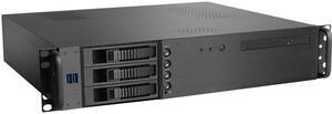 iStarUSA D-230HB-T Black Aluminum / Steel 2U Rackmount Compact 3x 3.5" Bay Hotswap Server Case - Black HDD Handle