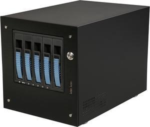 S-35-B5BL Black Aluminum / Steel Tower Compact Stylish 5 x 3.5" Hotswap mini-ITX Tower - Blue HDD Handle