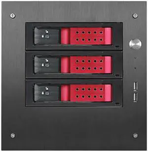 iStarUSA S-35-3DE1RD Black Aluminum / Steel Tower Compact Stylish 3x 3.5" Hotswap Trayless mini-ITX Tower - Red HDD Handle