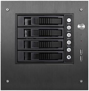 iStarUSA S-35-B4BK Black Aluminum / Steel Tower Compact Stylish 4 x 3.5" Hotswap mini-ITX Tower - Black HDD Handle