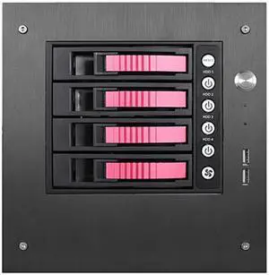 iStarUSA S-35-B4RD Black Aluminum / Steel Tower Compact Stylish 4 x 3.5" Hotswap mini-ITX Tower - Red HDD Handle