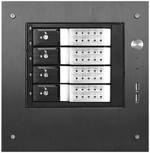 iStarUSA S-35-DE4SL Black Aluminum / Steel Tower Compact Stylish 4 x 3.5" Hotswap Trayless mini-ITX Tower - Silver HDD Handle