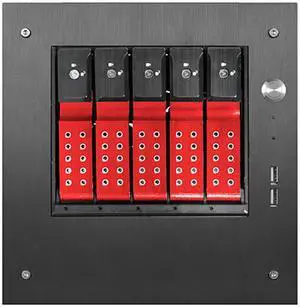 iStarUSA S-35-DE5RD Black Aluminum / Steel Tower Compact Stylish 5 x 3.5" Hotswap Trayless mini-ITX Tower - Red HDD Handle