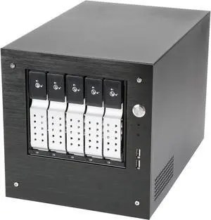 iStarUSA S-35-DE5SL Black Aluminum / Steel Tower Compact Stylish 5 x 3.5" Hotswap Trayless mini-ITX Tower - Silver HDD Handle