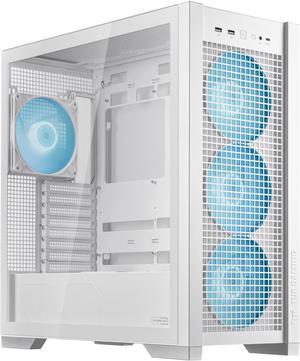 ASUS TUF Gaming GT302 ARGB White Edition ATX Mid-Tower Case Four 140 x 28 mm ARGB fans for high airflow and static pressure, interchangeable side panel, hidden-connector motherboard support