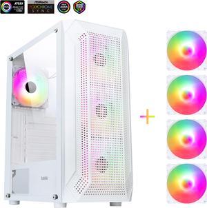 SAMA SAMA-Z4 White Steel / Tempered Glass ATX Mid Tower Computer Case w/ 4 x 120mm ARGB LED Fans (Pre-Installed)