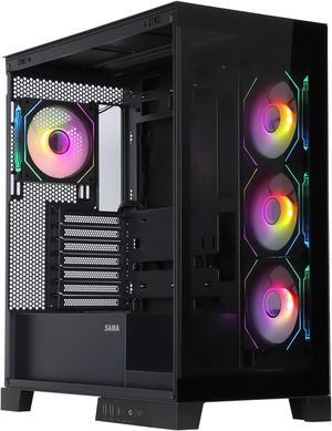 Sama Neview 2351 Black Dual USB3.0 and Type C Tempered Glass ATX Mid Tower Gaming Computer Case w/ 4 x 120mm ARGB Fans (3 x MB Side, 1 x Rear) Pre-Installed