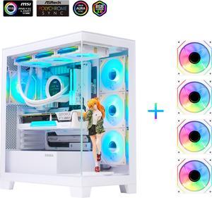 Sama Neview 2351 White Dual USB3.0 and Type C Tempered Glass ATX Mid Tower Gaming Computer Case w/ 4 x 120mm ARGB Fans (3 x MB Side, 1 x Rear) Pre-Installed