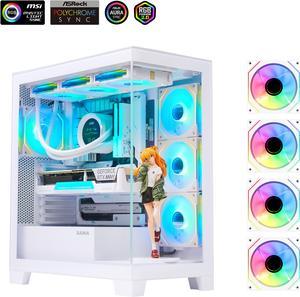 Sama Neview 2351 White Dual USB3.0 and Type C Tempered Glass ATX Mid Tower Gaming Computer Case w/ 4 x 120mm ARGB Fans (3 x MB Side, 1 x Rear) Pre-Installed