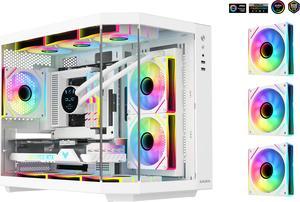 Sama 2771 White Dual USB3.0, Tempered Glass Micro-ATX Tower Gaming Computer Case w/ 3 x ARGB LED Fans (2 x120mm MB Side, 1 x120mm Rear) Pre-Installed