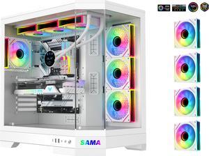 Sama 3021-White Dual USB3.0 and Type C Tempered Glass ATX Full Tower Gaming Computer Case w/ 4 x 120mm ARGB Fans (3 x MB Side, 1 x Rear) Pre-Installed