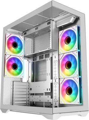 SAMA V Cool White Steel / Tempered Glass USB3.0/Type C ATX Full Tower Gaming Computer Case w/5 x ARGB Fans (Pre-Installed)