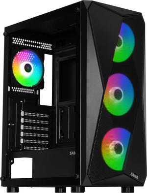 Sama 3313 Black USB3.0 Tempered Glass Micro ATX Tower Gaming Computer Case w/ 4 x 120mm ARGB Fans (Pre-Installed)